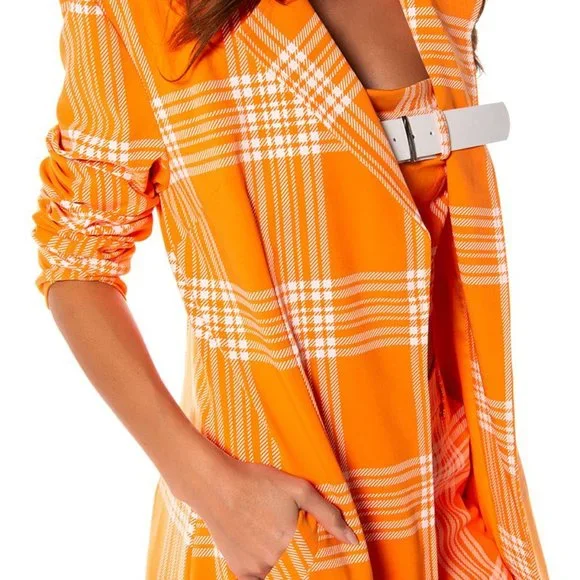 Stasia Sherberry: Orange Plaid All Season Duster Trench Coat L XL - Picture 8 of 16